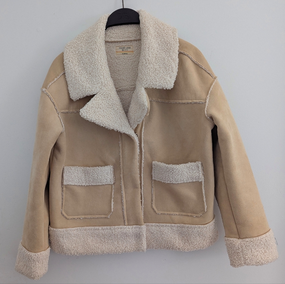 Marine Layer Quebec Sherpa Jacket Faux Suede Neutral Women's Size xs - Picture 7 of 16